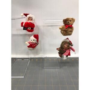 Vtg Christmas Ornament Clip on Hugger Plush 2 Bears 1 Santa 1 Dog Pencil Hugger